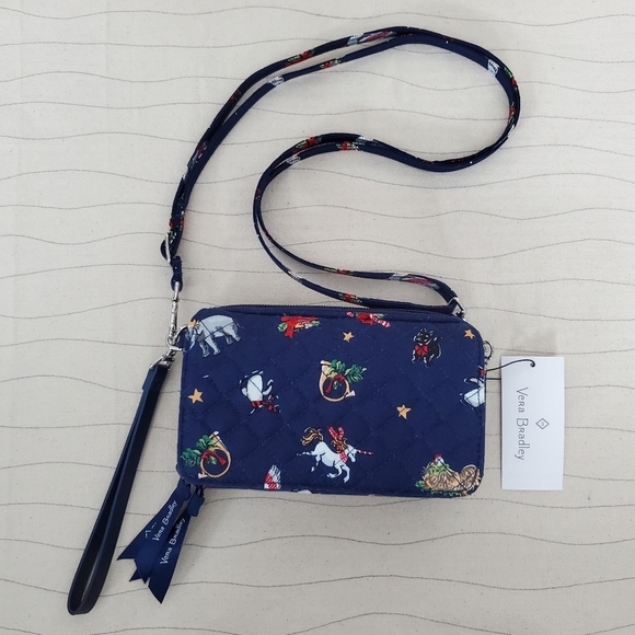 Vera Bradley Womens RFID All in One Crossbody Navy Blue Snow Globe Motifs NWT - Picture 1 of 8